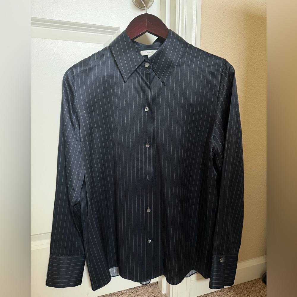 Vince slim fit Pinstripe Silk bottom-up Shirt